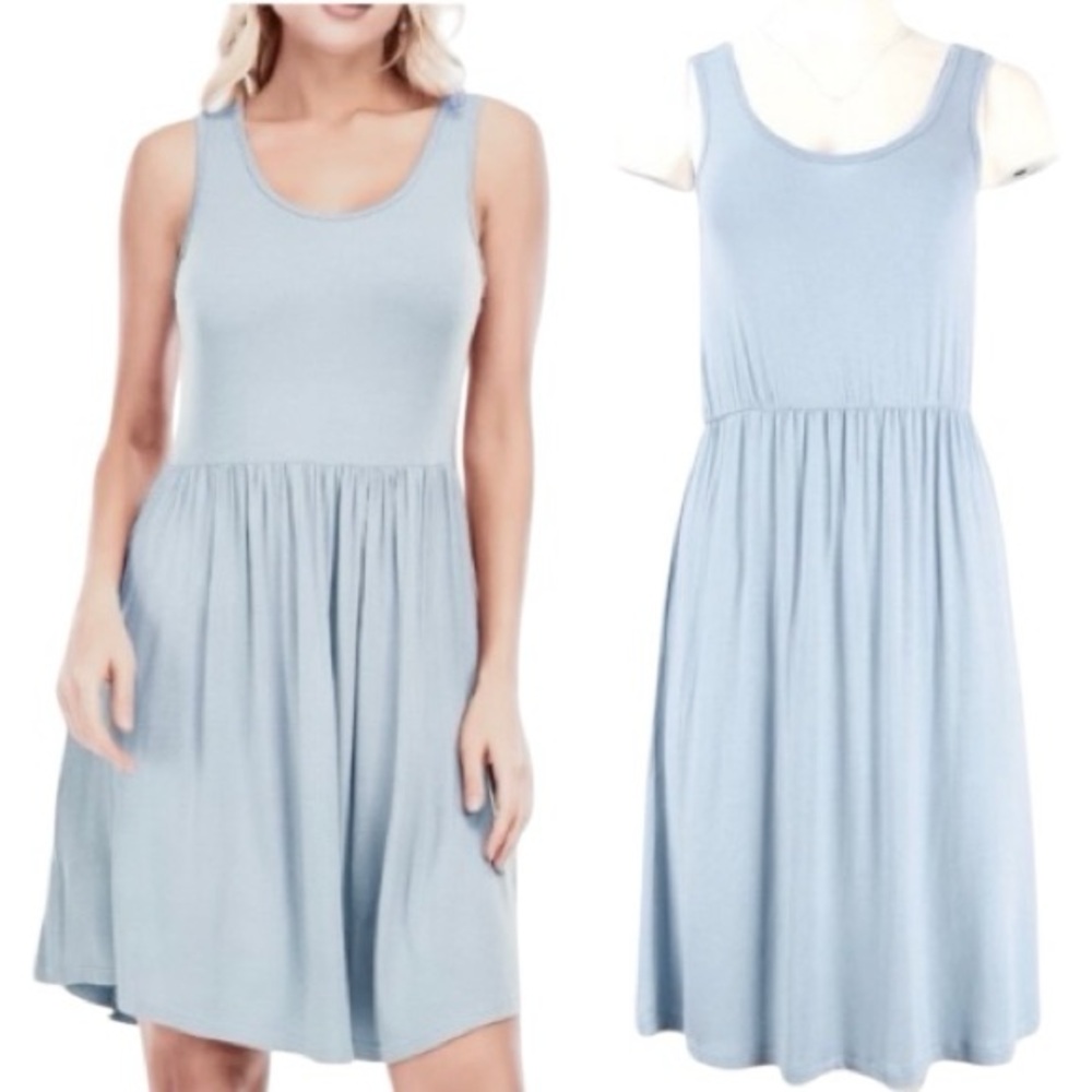 Zenana Outfitters Ash Blue Sleeveless Scoop Neck Dress size Large